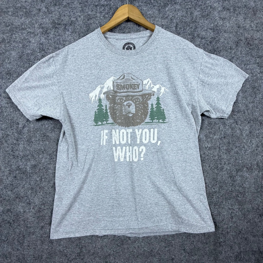 Smokey Bear Graphic T-Shirt Mens Large Gray Forest Fire Prevention Tee